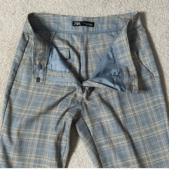 Zara Tartan Plaid Pants Trousers Ankle Length Black Pockets Straight Leg Size M - Picture 11 of 16